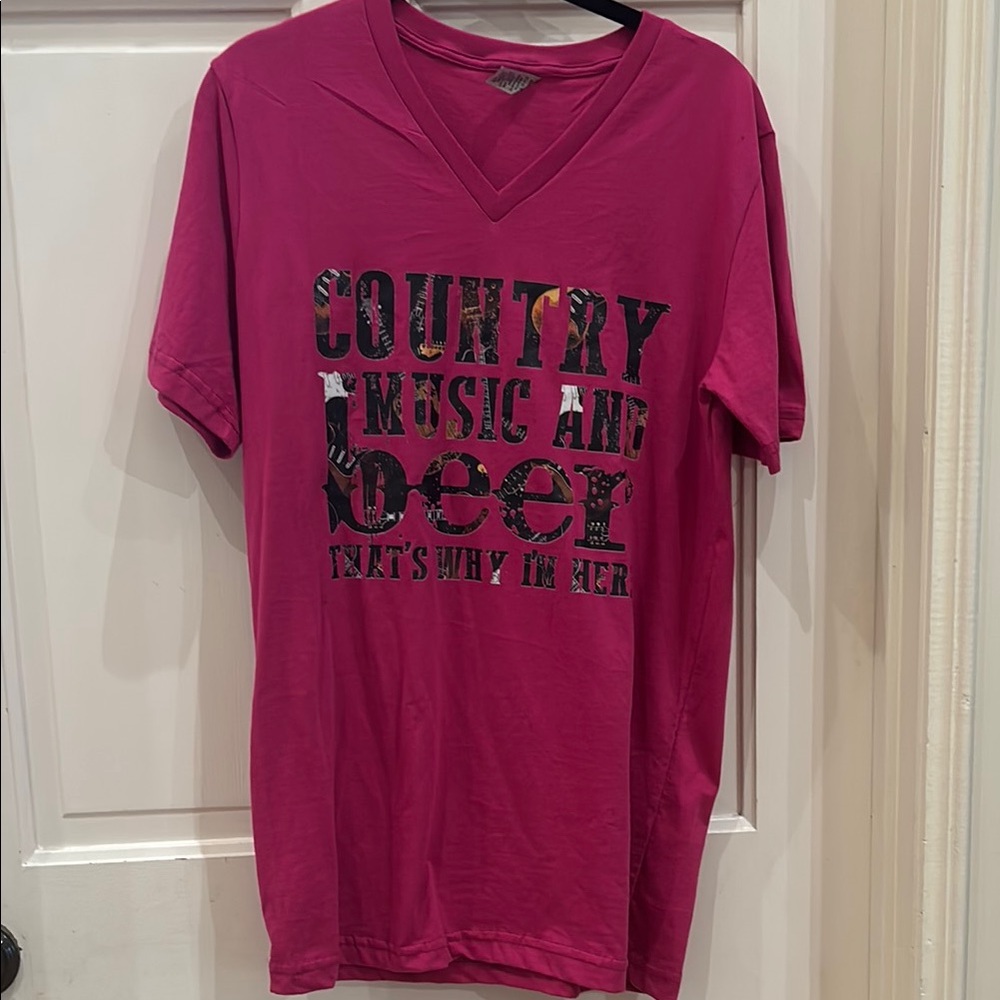 Pink Graphic Country Music V-Neck T-Shirt